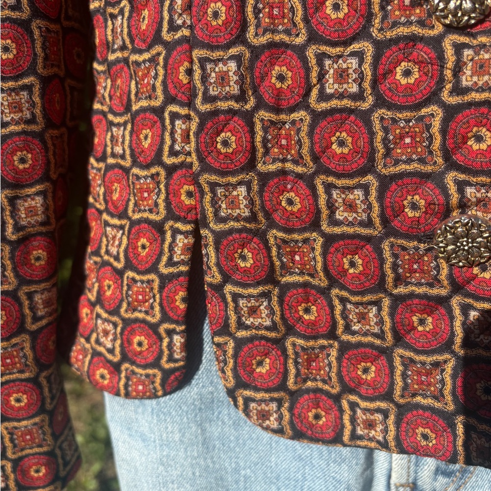 Vintage Lindor Button-Up Blouse Boho Geometric Print Sz M - Picture 4 of 9